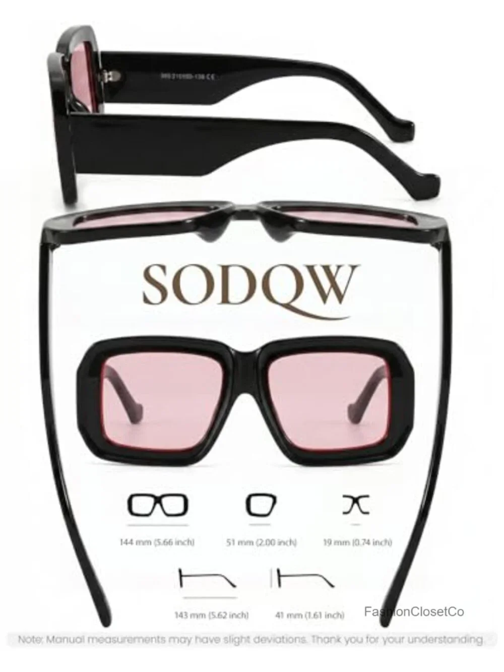 Oversized Chunky Square Sunglasses UV400 Women Designer Shades